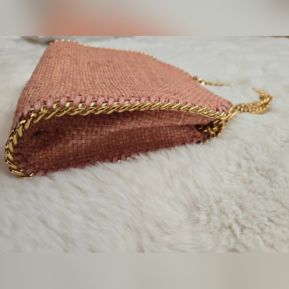 Authentic Stella McCartney Metallic Woven Raffia Tiny Fold Over Falabella - Picture 4 of 12